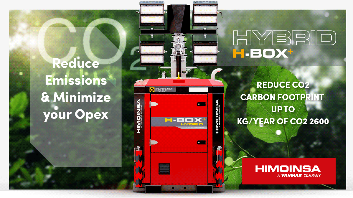 Réduction des émissions, du bruit et des coûts d’exploitation grâce au nouveau mât d’éclairage HBOX+ HYBRID d’HIMOINSA